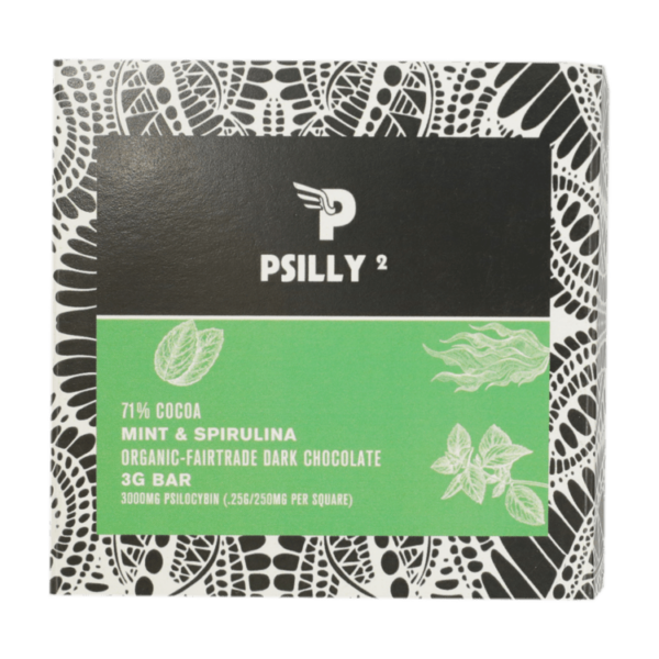 Psilly – Dark Chocolate Bar – Mint & Spirulina | CannaBudget Canada