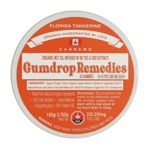 Gumdrop Remedies – Florida Tangerine 1:1 Gummies – 250mg THC/250mg CBD | CannaBudget Canada